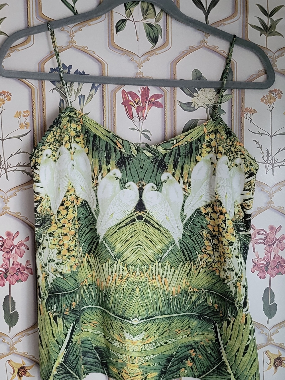 Ted Baker London XS Silky Green Tropical Print Spaghetti Strap Camisole